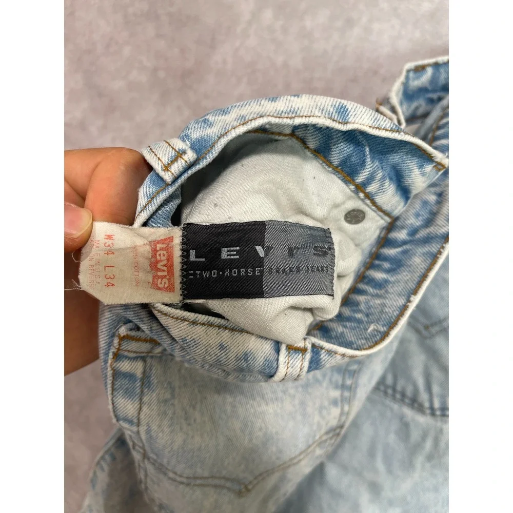 VINTAGE Levis Jean Shorts Mens 34 Blue Distressed Denim Jorts Orange Tab USA 90s